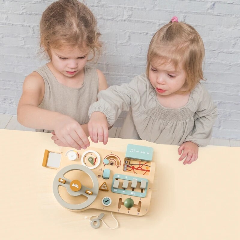 KidZoneStore™ Montessori Baby Wooden Busy Board Car Steering