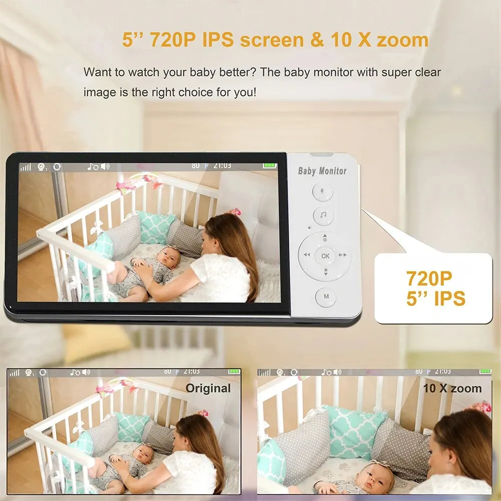 KidZoneStore™ SecureGuard Baby Monitor: 5" IPS Screen, Night Vision, 2-Way Audio