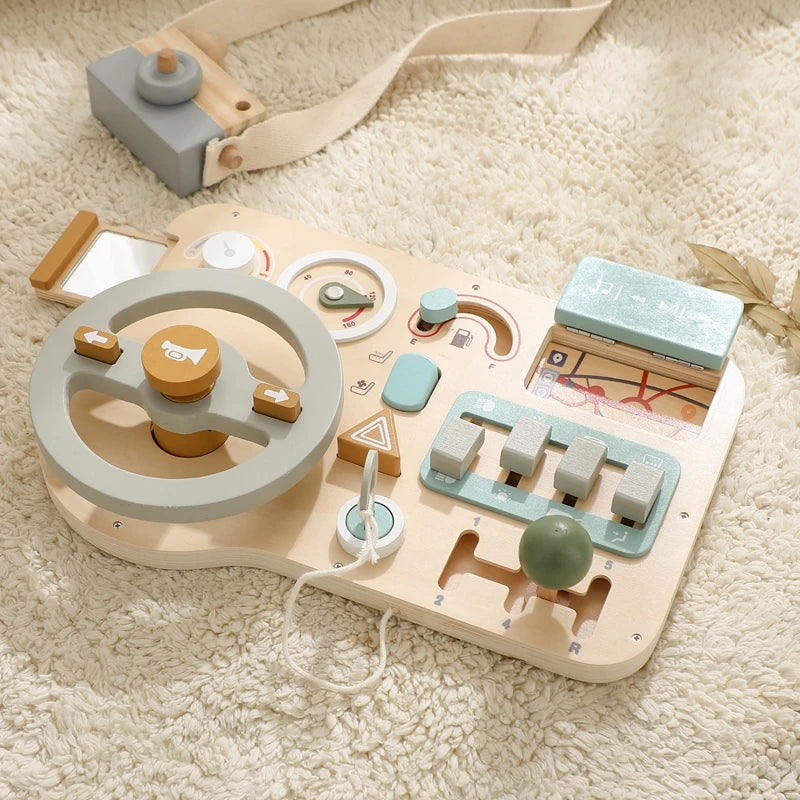 KidZoneStore™ Montessori Baby Wooden Busy Board Car Steering